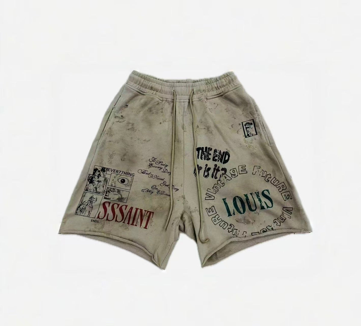 SSSAINT LOUIS Grunge Graphic Fleece Shorts